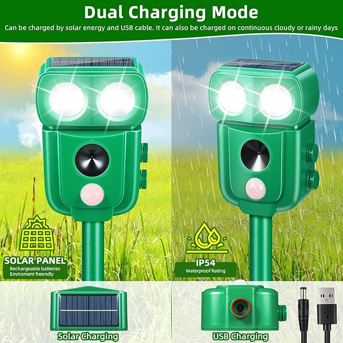 2026 Upgraded Solar Ultrasonic Animal Repellent Outdoor, Raccoon Fortress Pro with Motion Sensor & LED Flashing Light, Waterproof Cat Repellent Outdoor, Deer Deterrent for Yard Garden Orchard 2 Pack