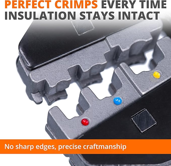 Wirefy Wire Crimping Tool Kit | Crimpers & 6 Slide in Dies | Ratcheting Wire Crimper Tool | Terminal Crimp Pliers | for Heat Shrink, Non Insulated, Open Barrel, Flag, Ferrule, Insulated Connectors