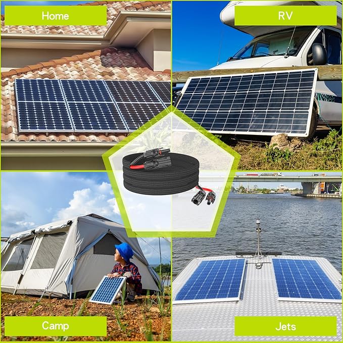 50Ft 10AWG Solar Cable Extension with Protection Cover, Solar Wire with Tool-Free Solar Connectors, IP68 Waterproof PV Cable, Solar Panel Extension Cable 10Gauge for Home Boat RV Solar Panels(50ft)