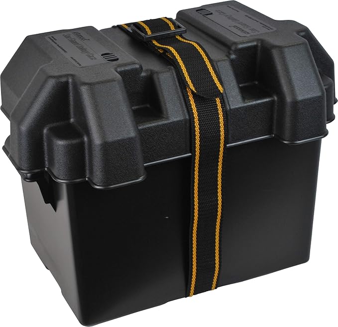 Attwood 9065-1 Standard Vented Battery Box with Mounting Strap, Fits Group 24 Series Batteries, Black
