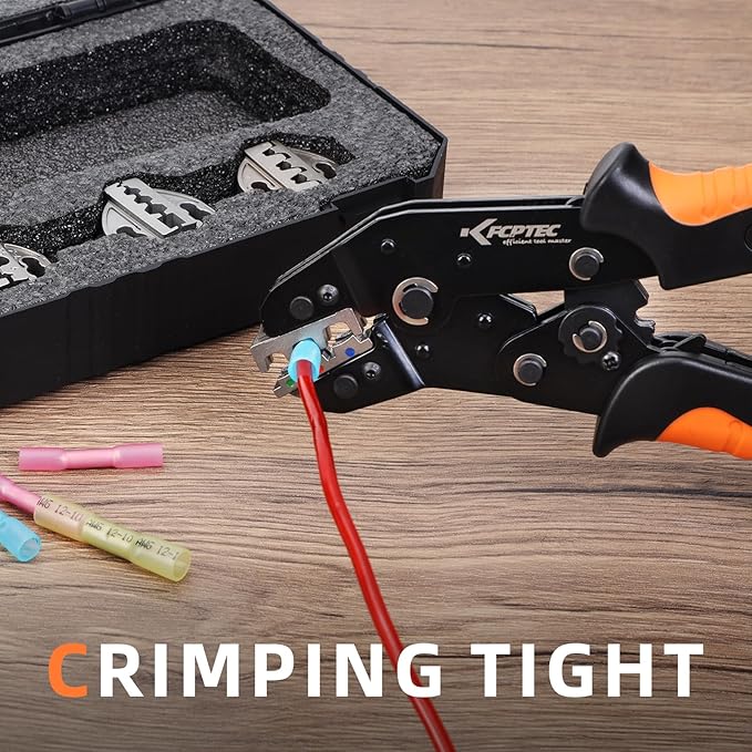 KF CPTEC 6PCS Multi-functional Wire Crimping Tool with Quick-Change Jaws for Spade, Insulated & Non-insulated Terminals, Ferrules, Solar Connectors, Coaxial Cables for Pro Electrical Repairs