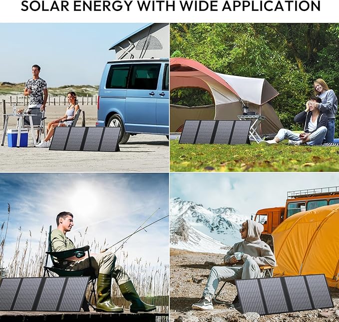 Portable Solar Panel, 60W Foldable Solar Panel Charger for Portable Generator Power Station, Comes with Adjustable Kickstands, DC 18V Output, USB 3.0 and Type-C Ports for Camping Traveling Van RV Trip