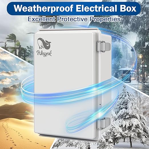 WISYOK Waterproof Outdoor Electrical Box, 11"x7.5"x5.5" Weatherproof IP67 ABS Junction Box with Mounting Plate, Hinged Cover, Wall Brackets, Grey Enclosure for Outdoor Projects