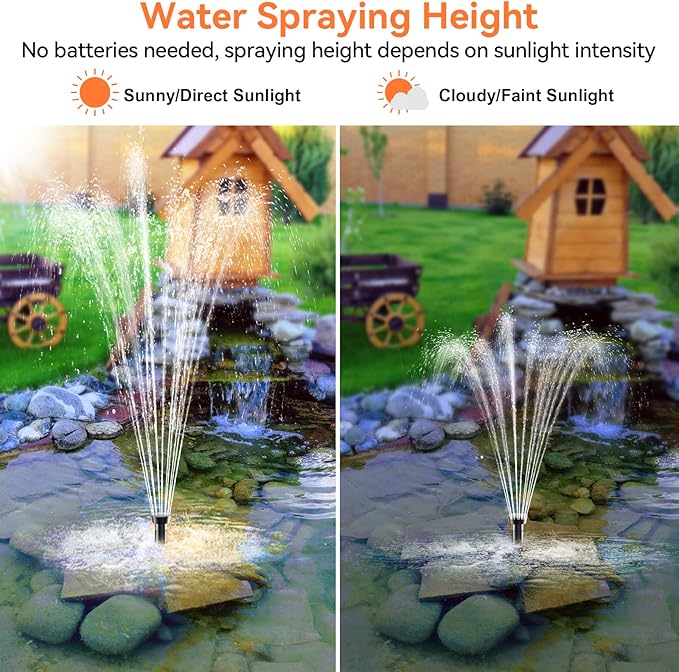 POPOSOAP Solar Fountain Pump 35 Watt, 480GPH Solar Water Pond Pump with PVC Tubing 4 Spray Heads 16.5ft Cable Length for Garden Pond Fountain Waterfall Hydroponics Pool