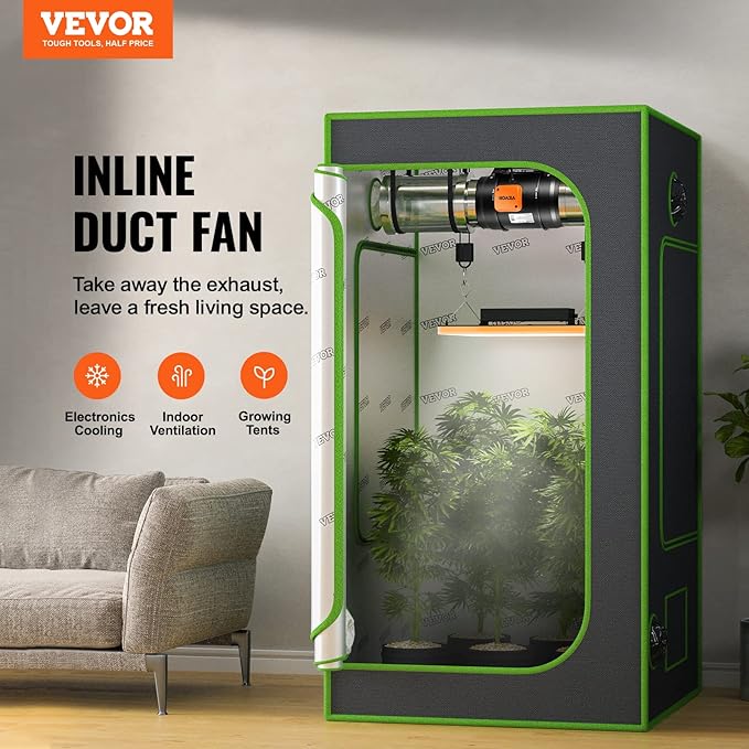 VEVOR Inline Duct Fan, 8-Inch 807 CFM with Temperature Humidity Controller, Quiet EC-Motor Ventilation Exhaust Fan for Cooling Booster, Grow Tents, Hydroponics