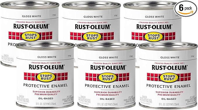 Rust-Oleum 7792730-6PK Stops Rust Brush On Paint, Half Pint, Gloss White, (Pack of 6)