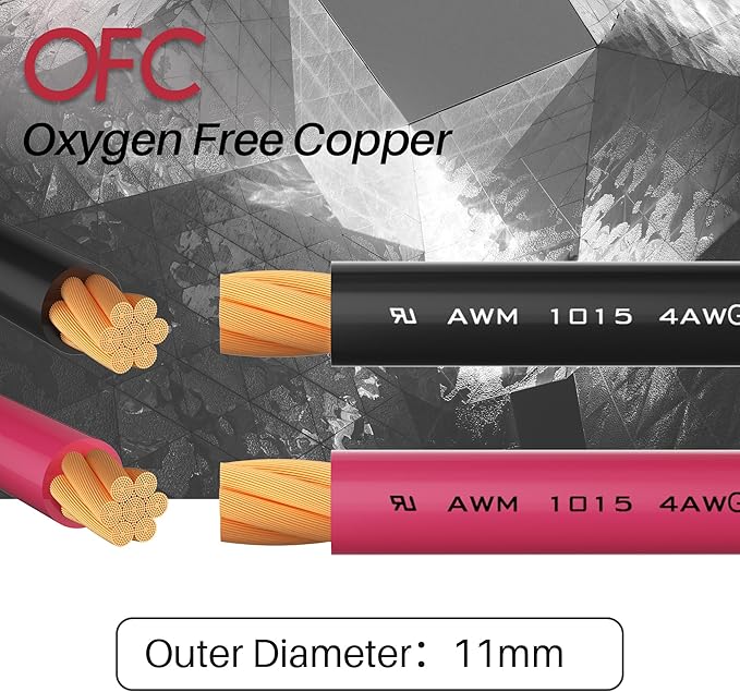 4AWG Battery Cable with 3/8" Terminals, 4 Gauge Pure Copper Inverter & Welding Wire with 3/8 inch Lugs Both Ends, UL, Power Inverter Wire Set for Automotive, Solar, Marine, RV(Red + Black, Each 2FT)