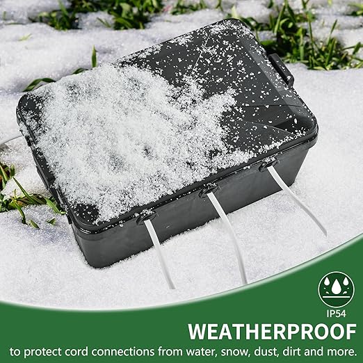 TOTUFY Large Outdoor Electrical Box Waterproof (12.9 x 8.3 x 5.2 inch), IP54 Weatherproof Extension Cord Cover with 7 Cable Seal Entry, Protect Power Strip, Timer Outlet Plug, Holiday Light, Black