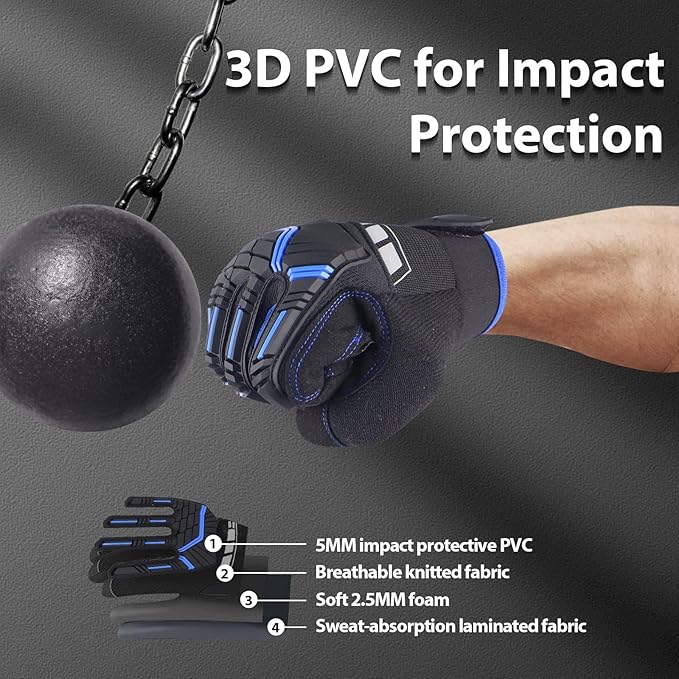 DLY Heavy Duty Work Gloves, Impact Protection Mechanic Gloves, Synthetic Leather Work Gloves, Touchscreen Capable
