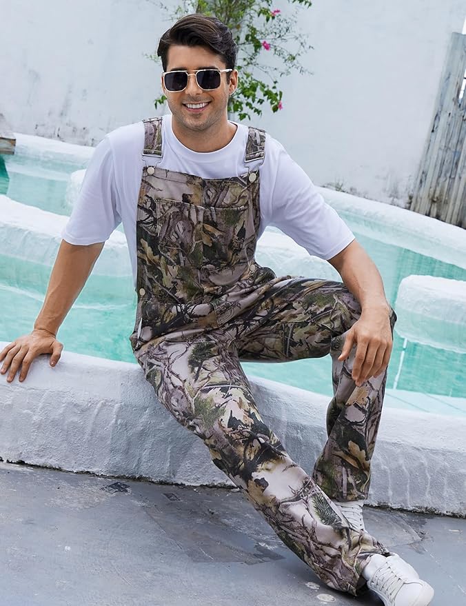 Camo Bibs Overalls for Men Adjustable Straps Work Utility Coveralls Camouflage Jumpsuit