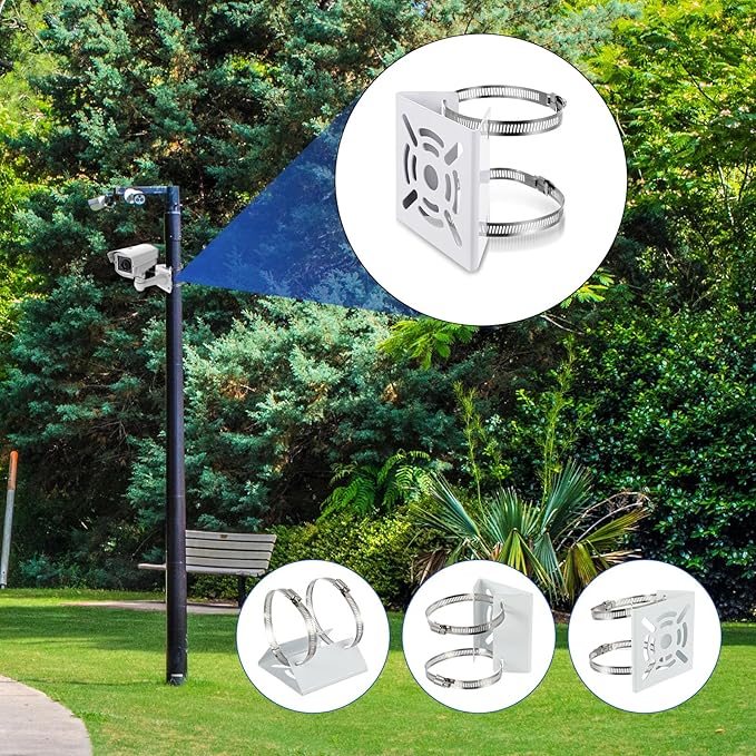 3 Pcs Universal Vertical Pole Mount for Security Camera Wall Mounting Bracket with 6 Loops Solid Metal Pole Bracket for CCTV Camera Indoor Outdoor Solar Panel LED Wall/ Stage Light (White)