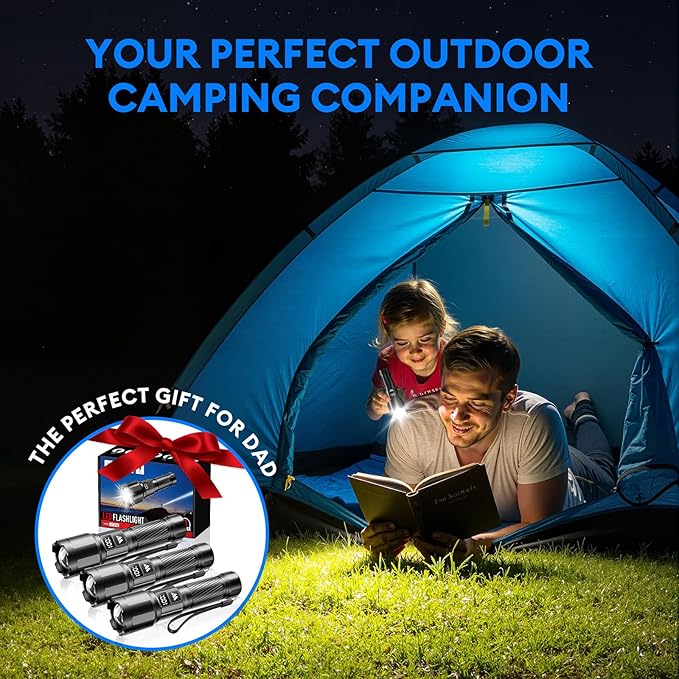 3 Pack Rechargeable Flashlights High Lumens, Super Bright LED Tactical Flashlight with LCD Power Display, Zoomable Flashlights 15H+ Runtime, IP65 Waterproof Flashlights for Home Emergency Camping