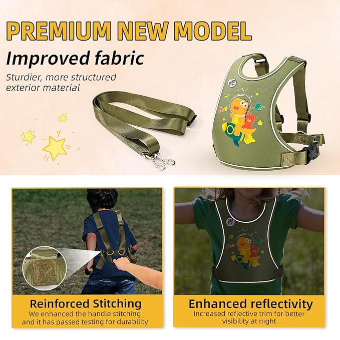 Safety Walking Harness for Kids 3-6, Anti-Elopement Vest Harness for Autism Special Needs ADHD, Reflective Leash with Grab Handle for Autistic, Active Children, Adjustable Tether for Travel and Crowds