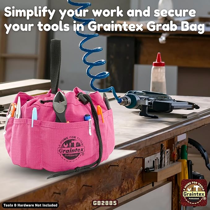 Graintex 18 Pockets Grab Bag Rip-stop Canvas Drawstring Closure, Small Part Organizer Pouch, Small Tools, Screws, Parts, Parachute Tool Bag for Efficient Storage - Pink