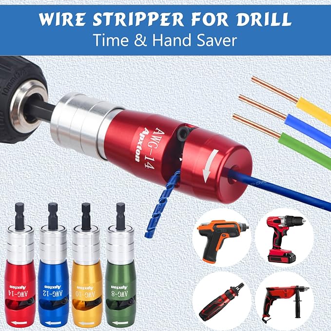 Wire Stripper for Drill, US Standard Electric Wire Stripper Tool for Drill, Wire Strippers for 8/10/12/14 AWG, Wire Stripping and Twisting Tool Set
