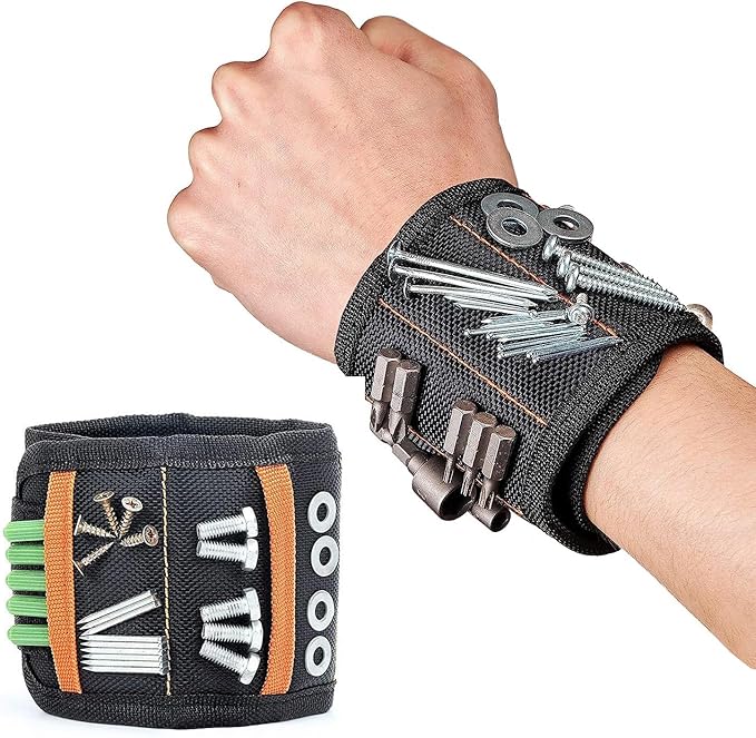 Magnetic Wristband for Holding Tools Adjustable Magnetic Wristband with 15 Strong Magnets for Screws and Nails, Drill Bits, Bolts Ideal Father's Day Gift Wrist Magnetic Tool Holder