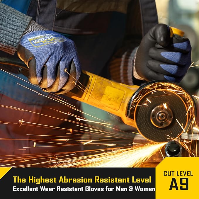 COOLJOB ANSI A9 Cut Resistant Gloves - 1/3 Pairs, Touchscreen Highest Knife Proof Level with Microfoam Nitrile Coated, Safety Work Gloves for Wood Carving, Glass Work, Construction, Blue XS
