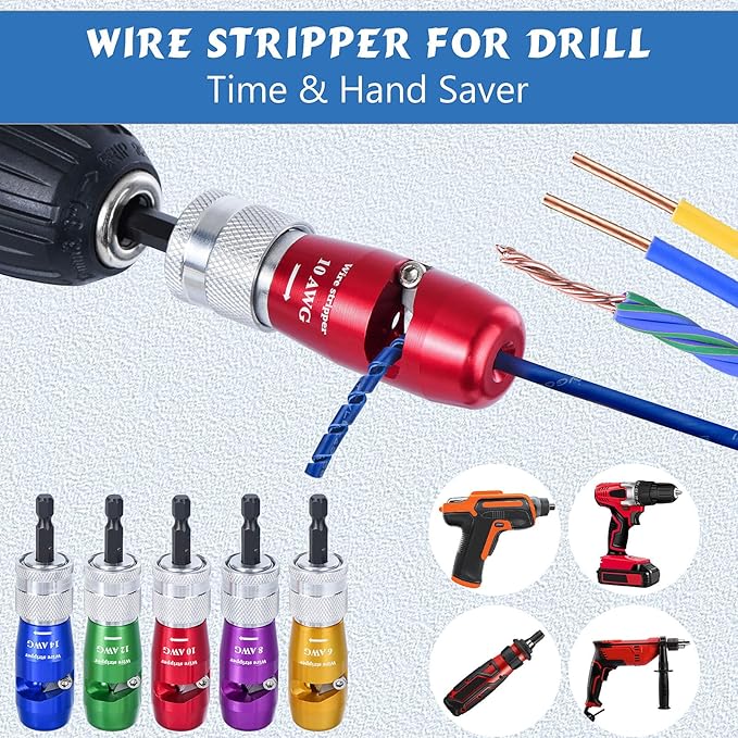 Wire Stripper for Drill, US Standard Electric Wire Stripper Tool for Drill, Wire Strippers for 6/8/10/12/14 AWG, Wire Stripping and Twisting Tool Set