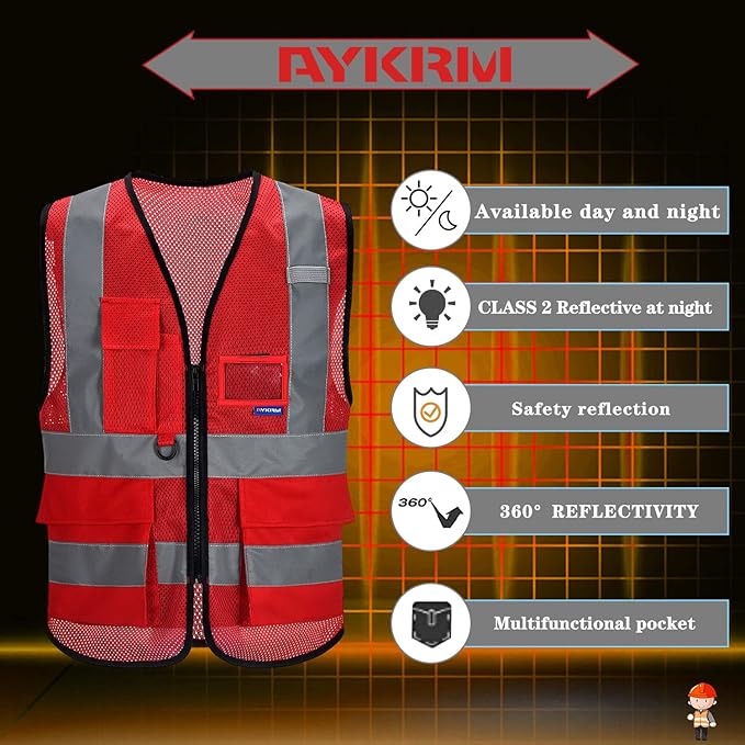 A-SAFETY Big and Tall Red Reflective Safety Vest 4XL 5XL