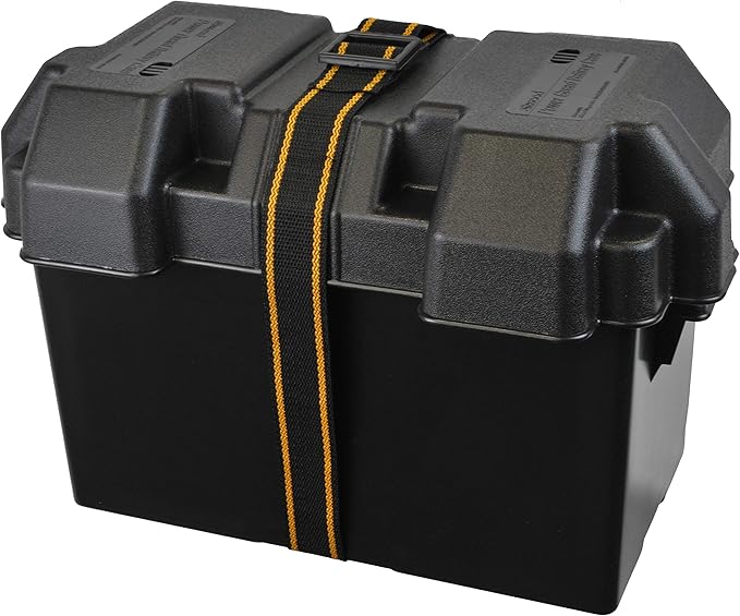Attwood 9067-1 Vented Battery Box with Mounting Strap, Fits Group 27 Series Batteries, Black