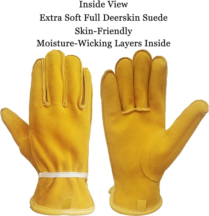 SKYDEER Full Premium Wild Elkskin Leather Work Gloves for Men, Durable for Heavy-Duty Labor, Construction, and Garden SD8826