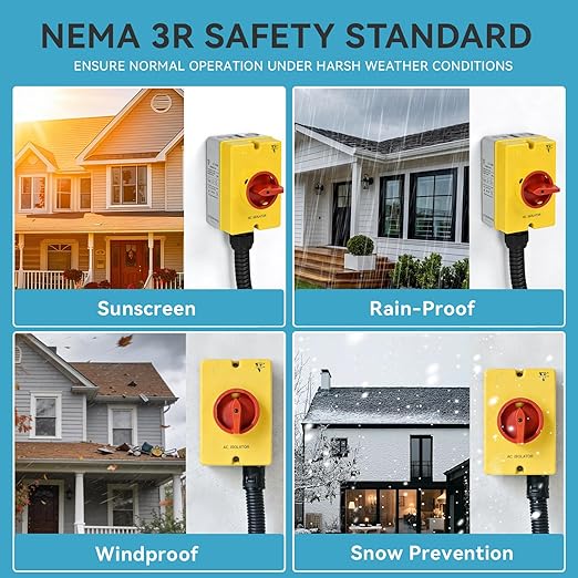 40 Amp AC Disconnect Switch Box Outdoor 4 Pole, IP66 Waterproof, 690V AC Isolation, PV Disconnect Box, Rotary Safety Switch