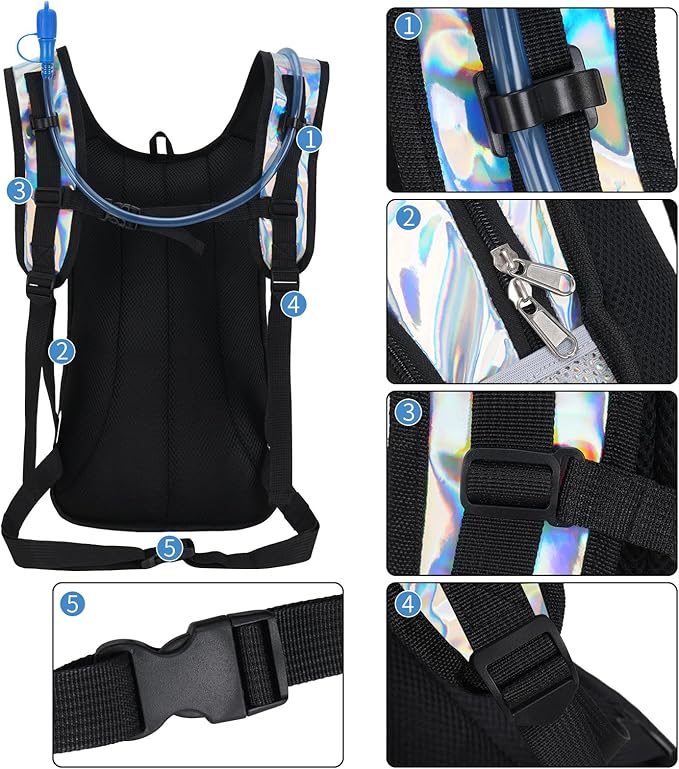 Roptat Hydration Backpack Pack with 2L Hydration Bladder - Lightweight Water Backpack Water Pouch for Women Men Running Riding Biking Music Festival
