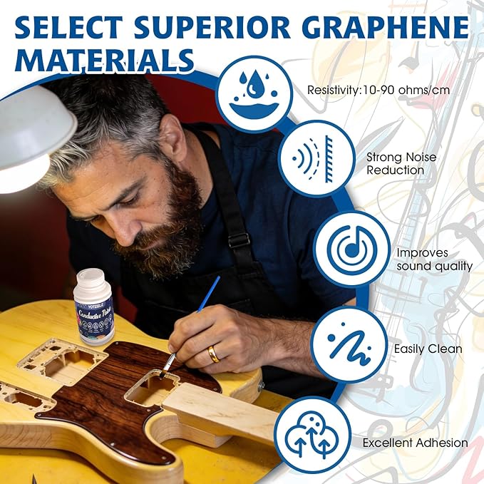 Guitar Shielding Paint, Conductive Paint, Noise Reduction, Reduces Hum, Excellent Adhesion, Water-based Formula for Guitar Cavity Shielding, Black, 50G（Resistivity: 10-90 ohms/cm）
