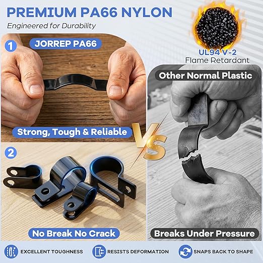 322PCS Black Cable Clips R-Type Nylon Wire Clips Assortment Kit 6 Sizes 3/16" 1/4" 3/8" 1/2" 3/4" 1" Cable Clamps with M4 Screws for Wire Managemen, Office, Garage