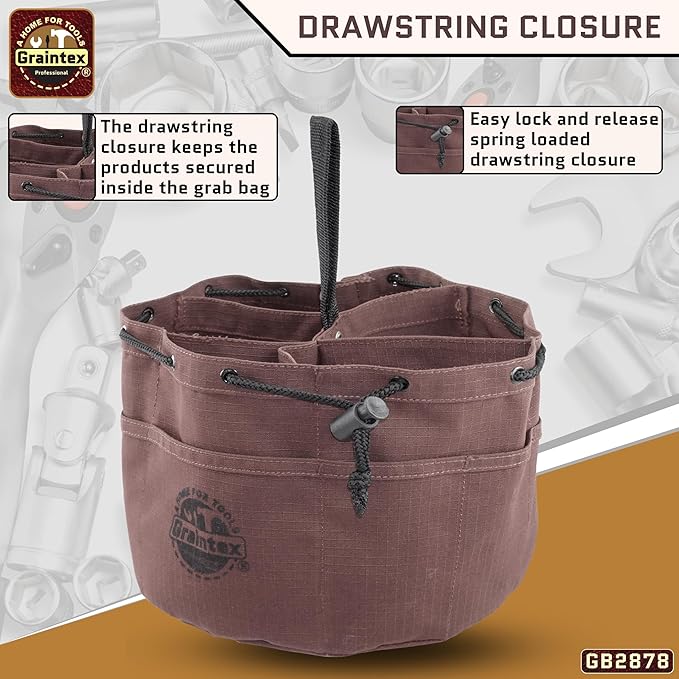 Graintex 18 Pockets Grab Bag Rip-stop Canvas Drawstring Closure, Small Part Organizer Pouch, Small Tools, Screws, Parts, Parachute Tool Bag for Efficient Storage - Coffee Brown