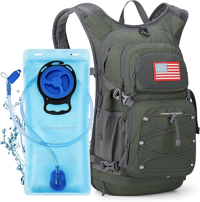 Maelstrom Hydration Hiking Backpack with 2L/3L Water Bladder, High Flow Bite Valve Water Backpack Men Women Lightweight Insulation for Hiking, Cycling, Running, Climbing, Camping