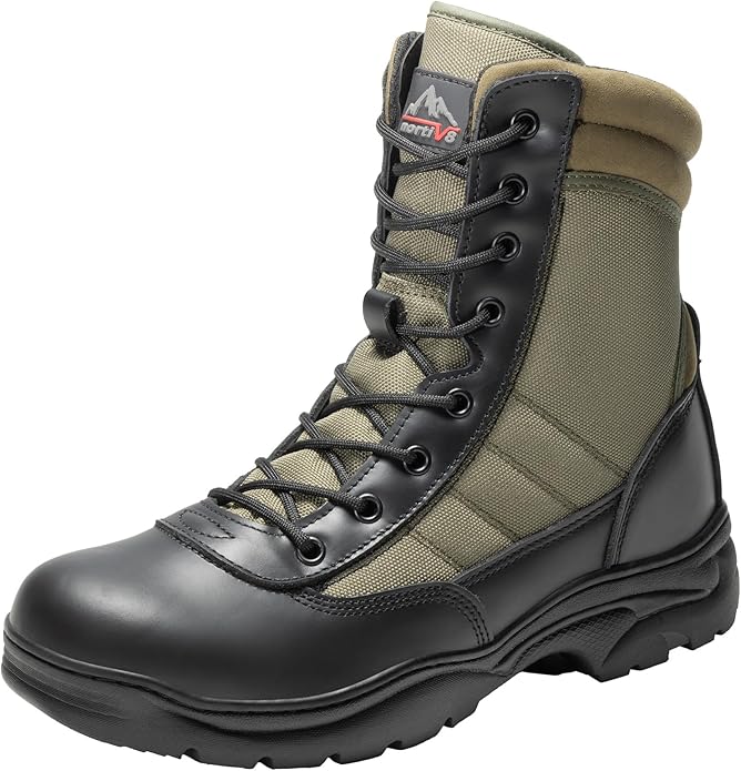 NORTIV 8 Men's Military Tactical Work Boots Side Zipper Leather Motorcycle Combat Boots Trooper