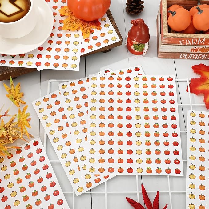 JarThenaAMCS 2400 Pcs Fall Mini Pumpkin Stickers Pink Orange Pumpkin Paper Decals Autumn Adhesive Incentive Stickers for Thanksgiving Teacher Rewards DIY Crafts Gift Wrapping