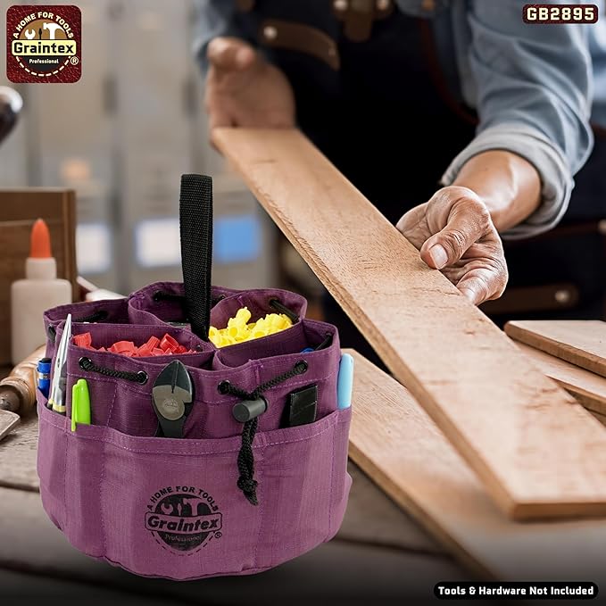 Graintex 18 Pockets Grab Bag Rip-stop Canvas Drawstring Closure, Small Part Organizer Pouch, Small Tools, Screws, Parts, Parachute Tool Bag for Efficient Storage - Purple