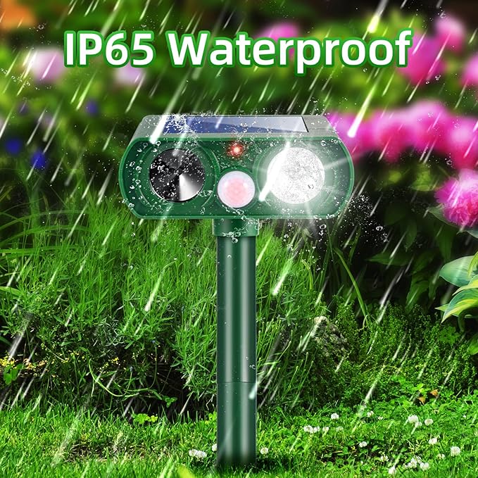 2026 Upgraded Solar Ultrasonic Animal Repellent Cat Deterrent Outdoor Deer Repellent Devices Motion Detection Strobe Light,Waterproof Squirrel Skunk Raccoon Dog Rabbit Deterrent for Garden Yard,2 Pack