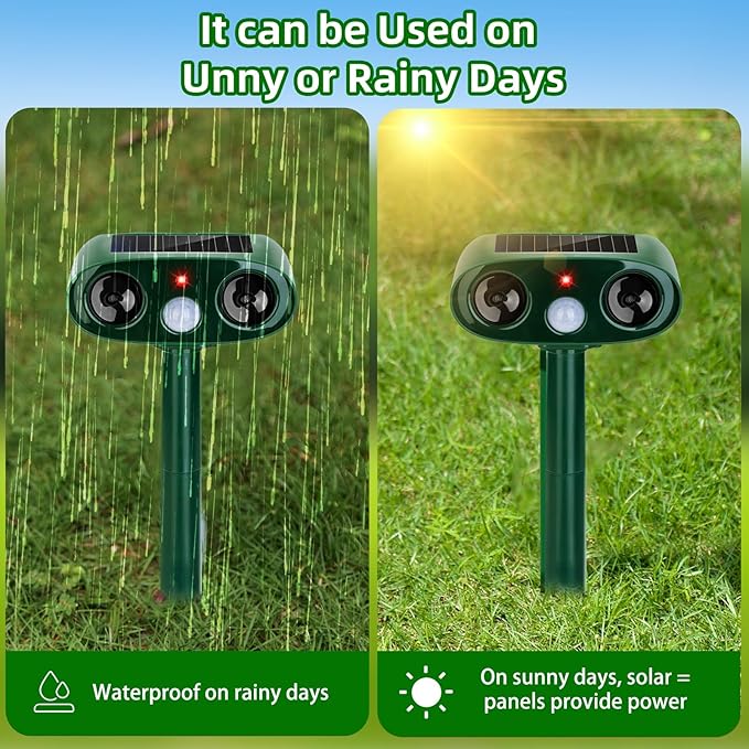 2026 Upgraded Solar Ultrasonic Animal Repeller Outdoor, 4 Pack Waterproof Bear Repellent Devices & Cat Deterrent for Yard, Ultrasonic Animal Repellent for Rabbit, Goose, Raccoon, Squirrel, Dog