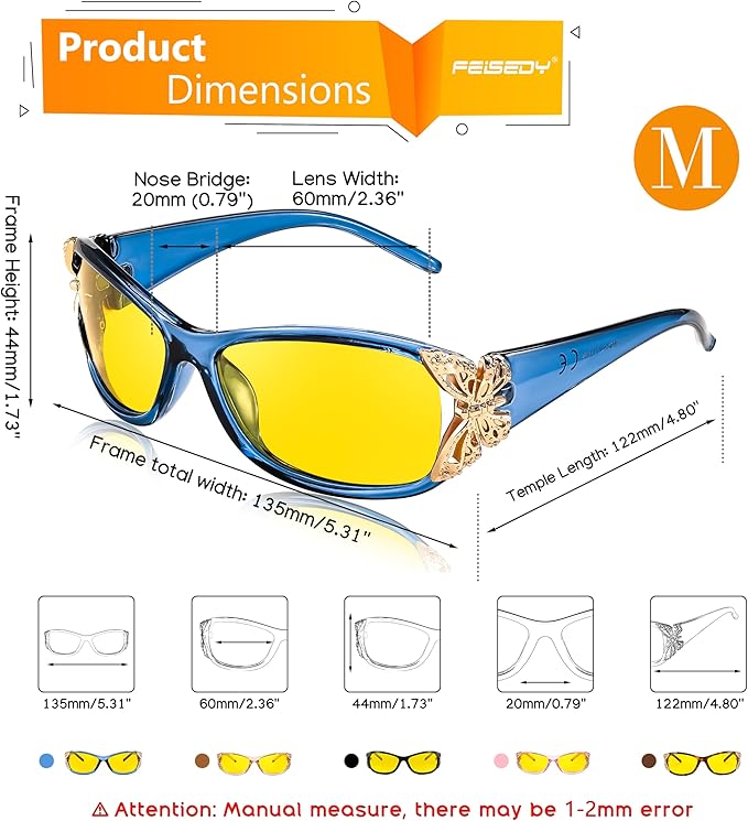 FEISEDY Classic Womens Night Glasses Driving Anti Glare Wrap Around Yellow Sunglasses B2548