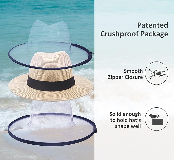 Joywant Womens Straw Fedora Beach Sun Hat, Packable Wide Brim Panama Hat for Women UV UPF50+ Summer Hat