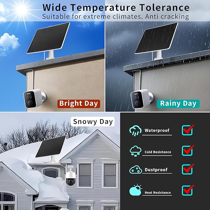 LIYVZ 5W Solar Panel for Security Camera Outdoor, USB-C & Micro-USB Compatible, IP66 Waterproof, 360° Adjustable Bracket, 10ft Cable, Continuous Solar Power for Rechargeable Battery Cameras