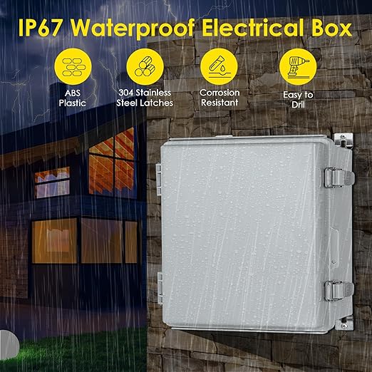 Waterproof Electrical Junction Box, IP67 Plastic Weatherproof Electrical Enclosure with Mounting Plate, Wall Brackets, for WiFi Electronics Project (13"×13"×5")
