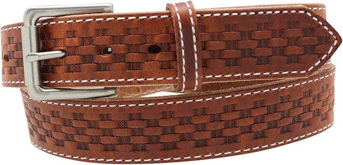 Yourtack Men's Basketweave Embossed Work Belt - 1 1/2" Oiled & Waxed Work Belt