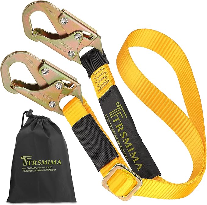TRSMIMA Tree Climbing Safety Lanyard - 4ft to 6ft Adust Fall protection Webbing Belt Hunting Roof Strap Double Rebar Hook