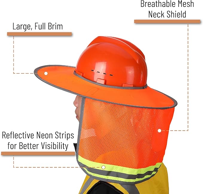 UNCO- Hard Hat Sun Shield, 2 Pack, Orange, Full & Standard Brim Mesh Sunshade High Visibility Reflective, Hard Hat Accessories