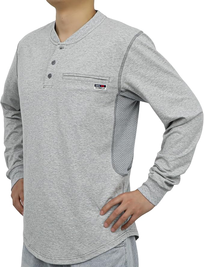 TICOMELA FR Shirts for Men 6oz Flame Retardant Mesh Breathable T-Shirt NFPA2112 Fire Retardant Henley Shirts