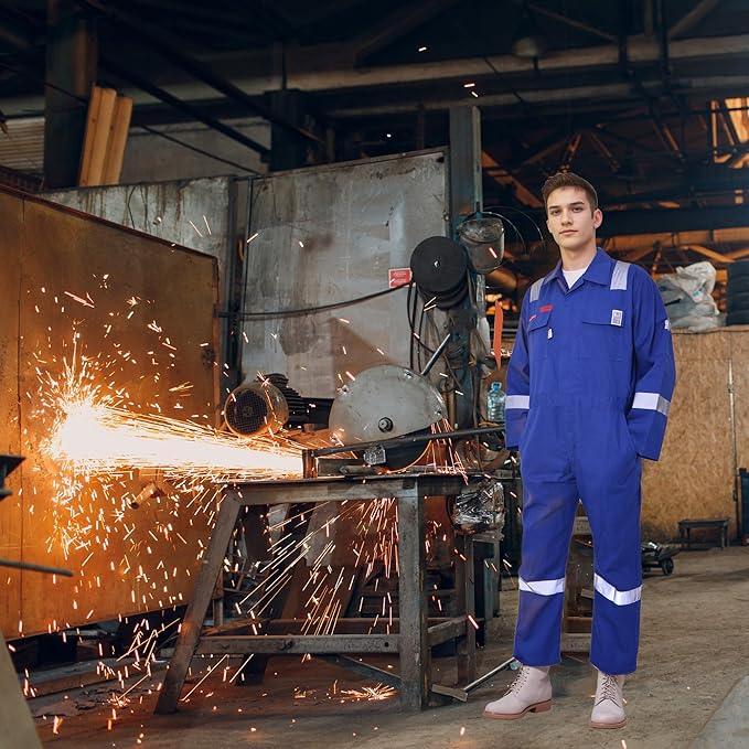 Flame Resistant FR Hi Vis Coveralls for Men NFPA 2112 Complied 7oz Overall for Men Reflective Tape 6 Pockets Coverall