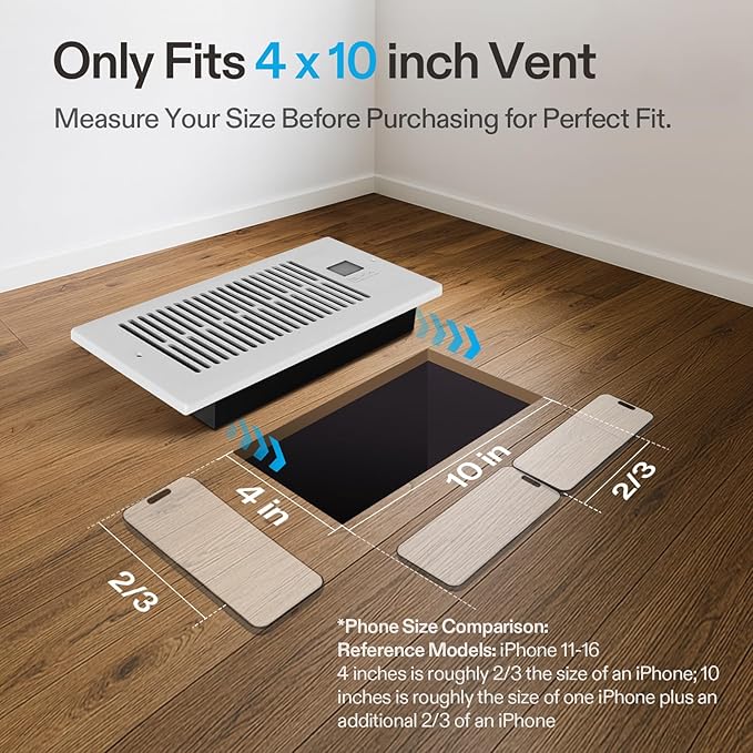 VIVOSUN Quiet Register Booster Fan for 𝟒" 𝐱𝟏𝟎" Holes, Cooling Heating Vent with Intelligent Thermostat Control, 10-Speeds Increase Airflow Booster Fan for Bedroom & Attic, Matte White