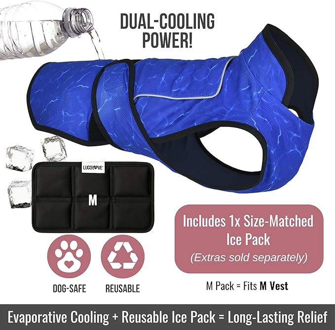 Dog Cooling Vest with Ice Pack – 2-Layer Evaporative Cooling Jacket with High Collar, UV Protection & Size-Matched Ice Pack – Cooling Vest for Dogs for Hot Weather (Blue Aqua, Medium)
