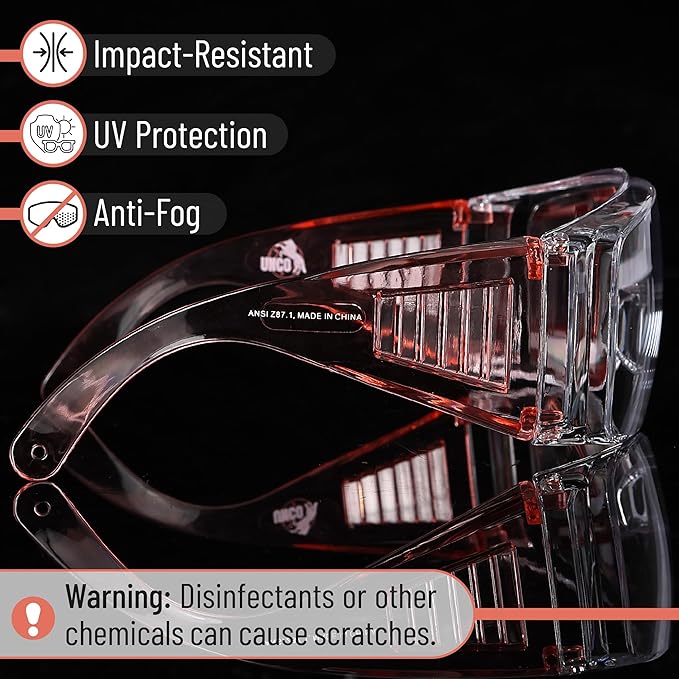 UNCO- Safety Goggles Over Glasses, Protective Goggles, Anti Fog, Work, Safety Glasses Over