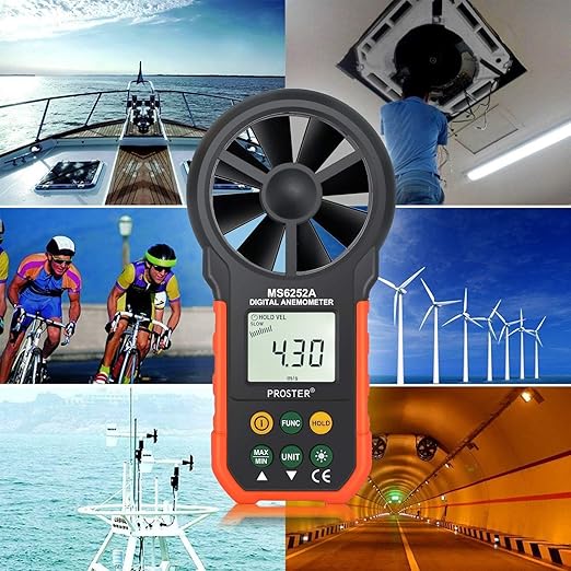 Proster Handheld Digital Anemometer - Portable Wind Speed Meter CFM Meter Wind Gauge Air Volume Measure with LCD Backlight for Outdoors Sailing Surfing Fishing