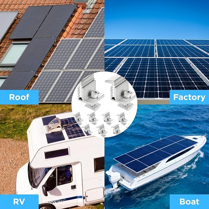 YOUEON 10 Pcs 35-50mm Adjustable Solar Panel End Clamp Mounting Brackets, Anodized Aluminum Alloy Z-Brackets Kit for Framed Solar Modules, Universal Roof, RV, Boat Installation